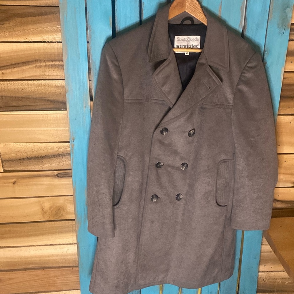 Vintage Stratojac gray double breasted overcoat size 40 water repellent